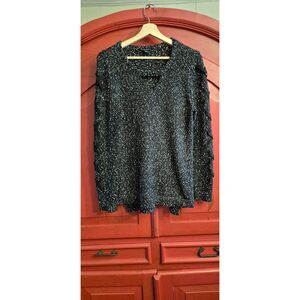 Rock & Republic Size Medium Black Speckled Lightweight Sweater Laced Sleeves EUC